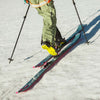 Person ski touring with the Faction Agent 2 freetouring ski on snow